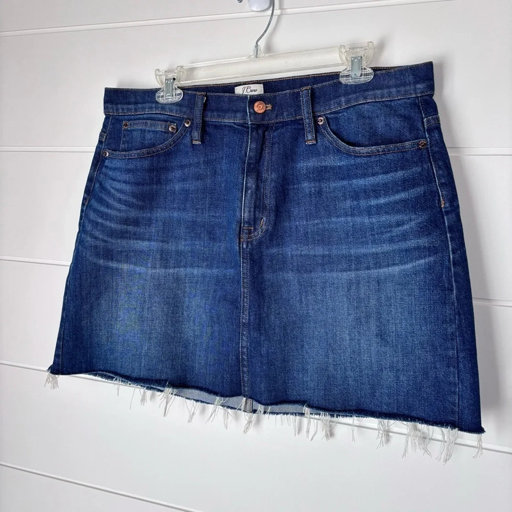 J.Crew Denim Jean Skirt BlueRaw Hem Womens Stretch Size 32